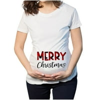 Prozračan udobni kratki rukav Crtani labavi božićni snjegović Plus veličine trudnica The Women THIrts crno