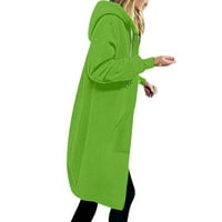 Ženske dukseve PUNO ZIP kapuljača s kapuljačom sa kapuljačom sa kapuljačom dugačak tunika dugačka dugačka dugačka jesen zima ležerna odjeća sa džepovima Green M