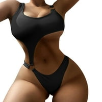 Entyinea Jedan kupaći kostim za žene O-prsten izrez Čvrsti kupaći kostim za kupaći kostim Black XL
