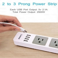Power Strip do pronglarijskih metara bijeli, prong USB električni pojas sa dugim kablom za 9,8ft, 3-izlaz