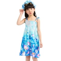 Djevojke oblače djevojke cvjetni tisak boemijske čipke up bez rukava bez rukava haljina princeze odjeća cvjetna djevojka haljina plava 5- godina