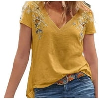 Bazyrey ženska bluza Ženska modna ljetna gornja majica iz vezena V-izrez kratki rukav majica žuti xl
