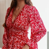 Haljine za žene cvjetni print Dressing s dugim rukavima V izrez Casual Maxi haljina Trendi elegantna