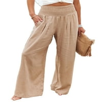 Žene Elastične visokog struka Ležerne hlače Ljeto Loose pamučne posteljine hlače na plaži hlače široka