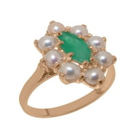 Britanci napravio tradicionalni čvrsti kruni 9k ružičasti zlatni prsten s prirodnim smaragdnim i kultiviranim biserskim ženskim prstenom - Opcije veličine - veličine 4,25