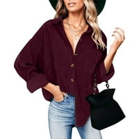 Fabiurt ženska jakna Ženska corduroy gumb dolje majica preveliki blusi vrhovi dugih rukava, ležerna topla jakna s džepovima