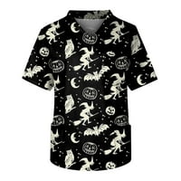 Halloween Majice za muškarce Halloween majica Muški kratki rukav V izrez Halloween Print Džep za prsa TOP TOP CRNI 4XL