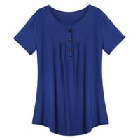 Ženske vrhove T majice Crew izrez Kratki rukav Torpu za bluzu Čvrsti print plavi s