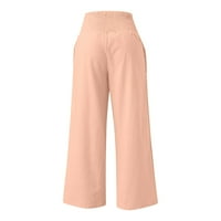 Ženske hlače sa širokim nogama visoke struke ravne ležerne pantalone ružičaste L