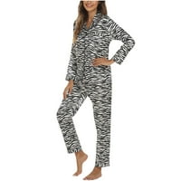 Žene dvije svilene satenske pidžame seksi ispis kamisole donje rublje dugih rukava PJS set za spavanje