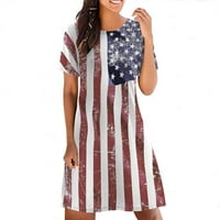 Ženske ljetne haljine kratkih rukava Patriotska haljina za zastavu Casual kratkih rukava Crewneck Tunic Haljina strastvenih patriotskih kratkih rukava