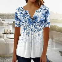 Bluze za ženske majice kratkih rukava Dressy Casual V izrez Bluze trendi Ljetna masirka LoaseButton
