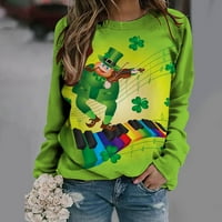 Dnevne košulje u St Patricku za žene grafičke tee Y2K djetelina Print sa vratom s posadom dugih rukava