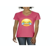 - Ženska majica s kratkim rukavima V-izrez, do žena veličine 3xl - Emoji smeh suze