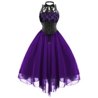 Gothic Vintage čipkaste patchwork ženske haljine Halter vrat Nepravilni hem šifon haljina HOLLESEEN