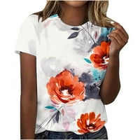 Ženski plus veličine, ženski blistavi zazor, ženski kratki rukav okrugli vrat tiskani od labavih vrhova bluza majica majica koja se najviše prodaje