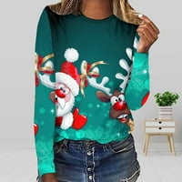 Božićne majice za žene plus veličine modne tiskane labave majice dugih rukava bluza okrugli vrat casual