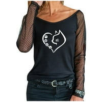 Ženska evropska i američka modna seksi izvrsna ispisana čipkasta majica dugih rukava na majicu O-izrez