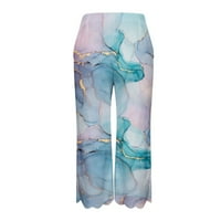 Žene CAPRIS za ljetni klirens Ombre Tie Dye cvjetni ispis val Hem Stright Strovene pantalone plus veličine posteljine kapri hlače sa džepovima