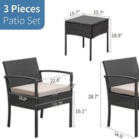 Patio set nameštaja u zatvorenom vanjskom dvorištu Rattan Wicker Conversation Bistro set za vrt balkon Backyard Torch travnjak Crni rattan i sivi jastuk