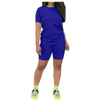 Ženska povremena sportova Solid Color Color Color Courther TOP i hlače Set, Blue, XXL