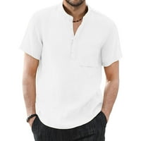 DTIDTPE majice za muškarce, proljeće i ljetnu majicu casual pamučna posteljina štand ovratnik plus veličine džepa za odmor majica muški vrhovi