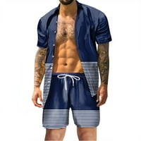 Hlače za muškarce Ležerne ljetne muške ljetne modne slobodno vrijeme Havaji Seaside Holiday Beach Digital 3D Tiskanje kratkih rukavica s kratkim hlačama Plave veličine m
