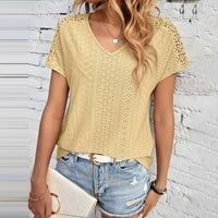 HFYIHGF ženska ljetna casual majica čipka otisnute prozračne rupe za prozračice na vrhu pulover okruglog