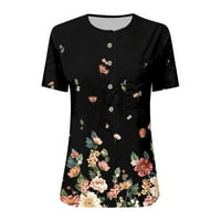 Ženske vrhove kratkih rukava cvjetna bluza Ležerne prilike, Fons Fashion Henley ljeto crna 2xl