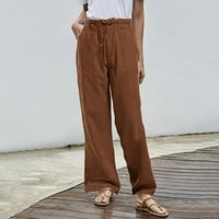 Posteljine hlače za žene široka noga plus veličine Žene Čvrsto zatečene pamučne pantalone Pocket Casual
