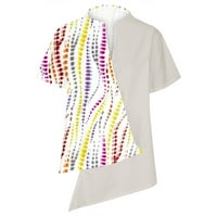 Ženski V izrez kratki rukav Asimetrični hem vrhovi patchwork print casual majice Bluza Multicolor S