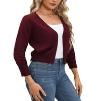 Ženska korektna kardiganska džemper s rukavima V izrez Top Solid Boja kratki pleteni kozici za slemne ramene vino crveno xl