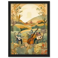 Seoski bend Muzičari koji igraju u terenskom akvarelu slikarstvo umjetničko djelo uokvireno Wall Art Print A4