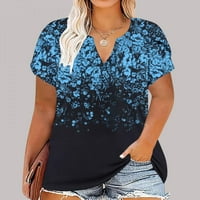 Homodles Plus veličine za žene - ležerna bluza tunika V-izrezana labava kratki rukav ljeti prevelikih ženske košulje plavi xxxxxl