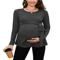 Ženski pleteni pulover materinstvo Jumper TOPLS casual crewneck majice dugih rukava Tee Siva s