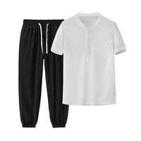 Muške ljeto cool cool svilene majice kratkih rukava hlače se postavljaju čvrste boju majice set M-3XL