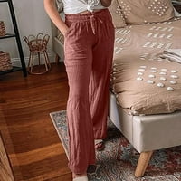 Tking modne ženske hlače Solidna boja džep za slobodno vrijeme pamučne i konopljene pantalone za žene