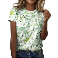 Slatki ženski vrhovi izlasci modnih vrhova printe casual labavi fit majice bluza Ispis okrugle vrat majice zeleni xl
