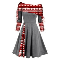 Felwors Ženske duge rukave oblače jesen i zimsko dugi rukav s ramena od pune boje božićne patchwork haljina, xxl siva