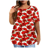 Ženski vrhovi grafički print kratkih rukava bluza modne žene majice majice vrat za brod Ljetna tunika tee crvena l