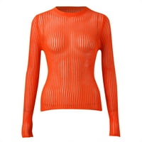 SNGXGN Ženske boje blok džemper dugih rukava s dugim rukavima labavi casual udobnih vrhova ženske džempere, narandžaste, veličine s