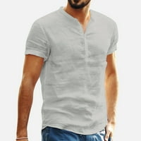 Majice Viikei Plus veličine za muškarce kratki rukav čišćenje vrećice pamučne posteljine čvrste V-izrez