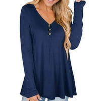 Ljetne ženske košulje plave žene s dugim rukavima V-izrez T majice pada pamuk plus veličina tunika TOP