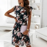 Tkinga moda Žene Ljeto Elegantne casual cvjetne tiskane tanke sundress ruffless bez rukava okrugli izrez