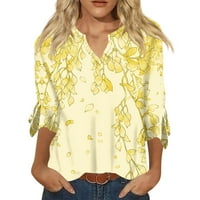 Apepal Womens Plus Veličina Vruća Vruća T-majice Bluze Casual Soft Flowy Tunic Long Roll kolupke sa tipkama Žuti XL