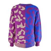 Prevelizirani džemperi za žene Leopard tiskani O-izrez dugih rukava jesen zimski šivanje mješoviti pleteni pulover vrhovi džemperi za odmor