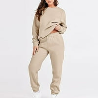 WAVSUF Womens setovi odijeva Lounge Solid Dugi rukav Pulover i hlače Bež Dukseri Postavi veličine XL
