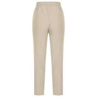 Ženska modna ljetna casual labava pamučna i posteljina džepa Solid pantalone Hlače Activewear opuštene trendy pantalone Beige XL
