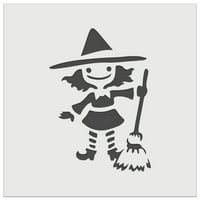 Slatka mlada vještica za Halloween sa metlom i šeširom DIY Cookie zidni obrtni šablon