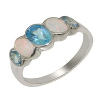 Britanci napravili tradicionalni čvrsti čvrsti srebrni prsten sa prirodnim plavim Topazom i Opal Womens Remise Ring - Opcije veličine - Veličina 4,25